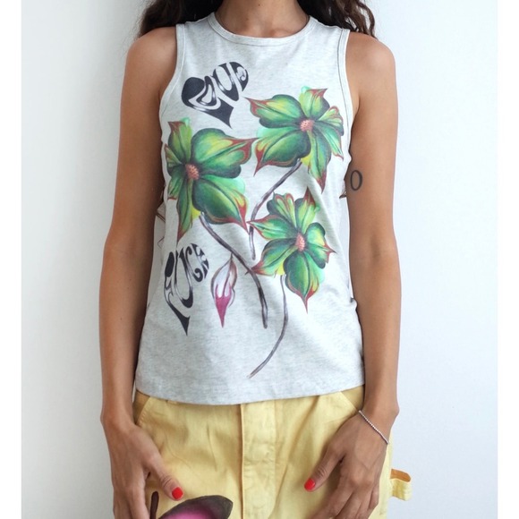 Juliet Johnstone Tops - Juliet Johnstone Evergreen Bloom Tank Top Gray Floral Cotton Fairy Grunge BTC S